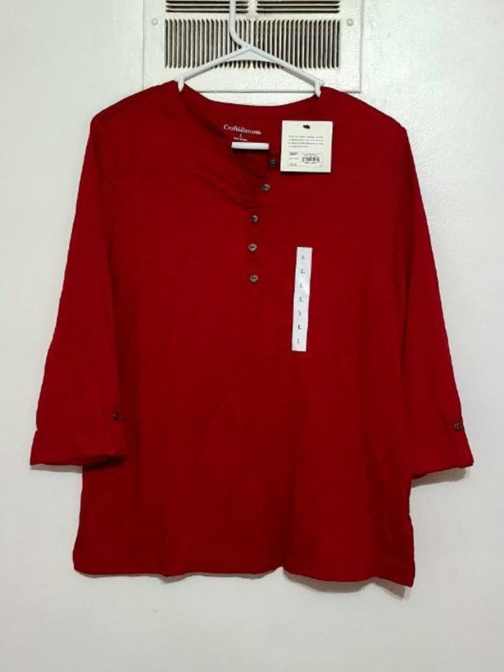 3/4‑Sleeve Henley Top – Size L